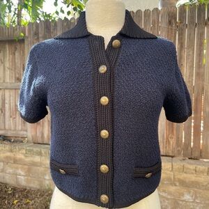 Massimo Dutti Navy Blue Knit short sleeves jacket